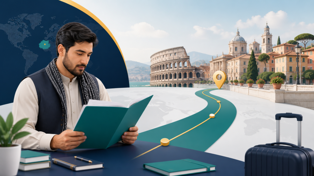 متقاضی افغان در حال آماده کردن مدارک ویزای ایتالیا